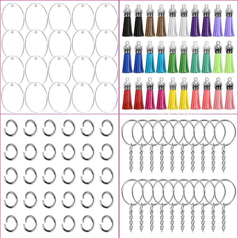 Diy Crafts 48 Pcs, Gold, Acrylic Keychain Blanks, Clear Keychains For Vinyl Kit Including Acrylic Blanks, Keychain Tassels, Rings Jump Ring (48 Pcs, Gold)