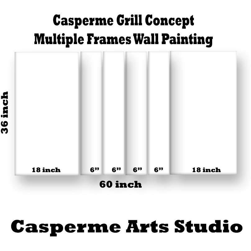 Casperme Designer Modern Art Multiple Frames Concept Grill Big Size Wall Painting For Rooms, Office, Living Room With Sugar Coated Sparkle Effect 60 X 36 Inches, (152 X 91 Cms, Multi)