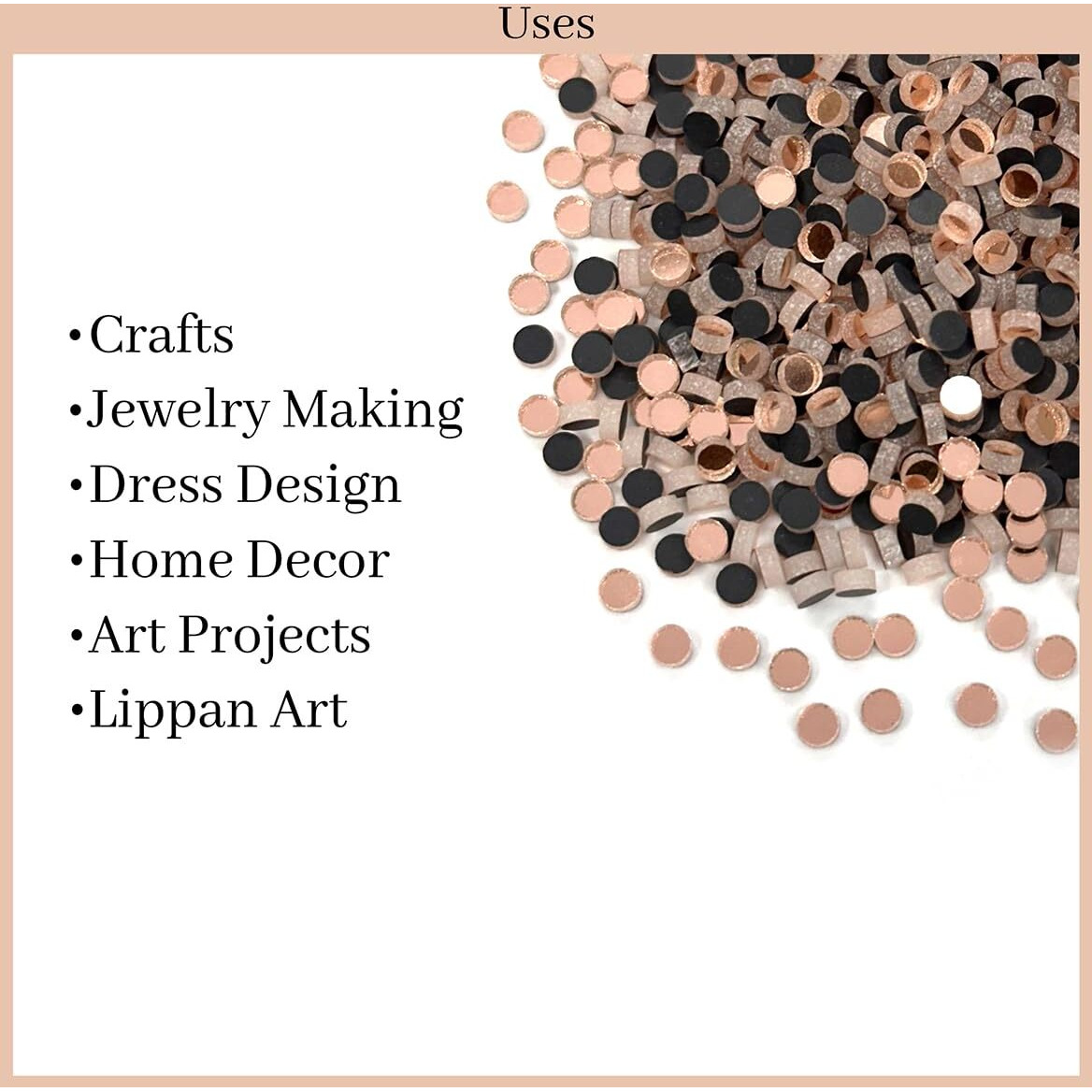 Embroiderymaterial Rose Gold Round Smooth Edge Grinded Shisha Mirrors For Art & Crafts, Jewelry Making, Lippan Art, Dress Designing, Embroidery & More (3Mm, Pack Of 1000)
