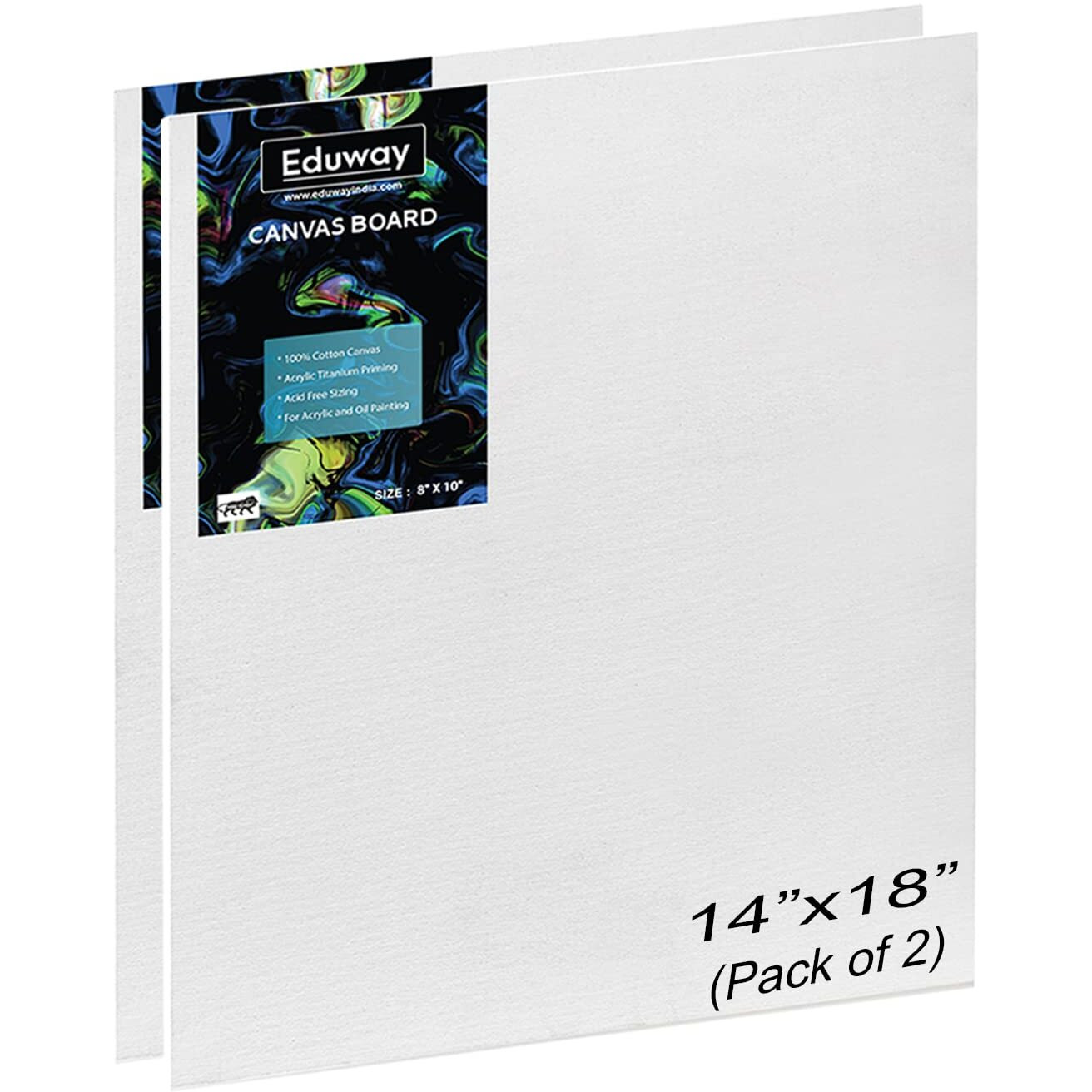 Eduway Canvas Board For Painting- (14X18) | Premium Quality 7Oz Pre-Primed Cotton Canvas Board For Artists & Beginners | Ideal For Acrylic, Oil, Gouache, Pastels Colors (Pack Of 2) (35X45 Cms)