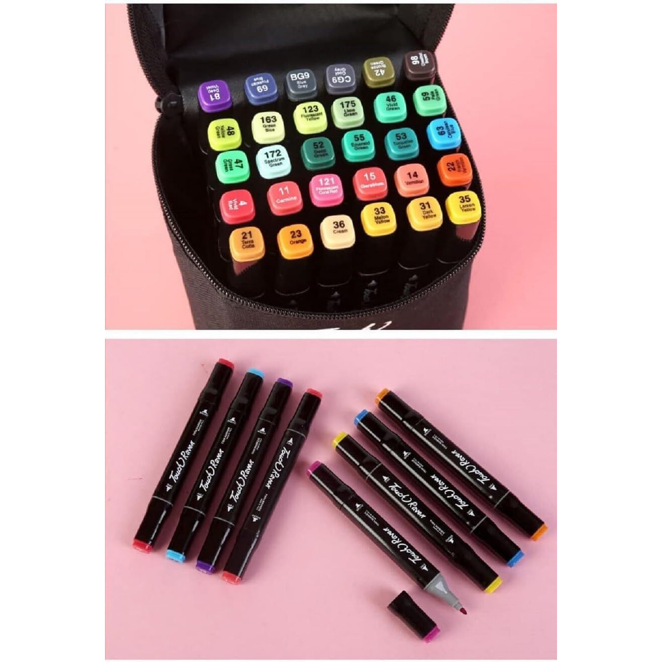 Mobdesk Alcohol Marker Set Of 48  Touch Cool Dual Tip Markers With Brush Tips | 48 Vibrant Multicolor Shades For Adult Coloring, Calligraphy, Illustrations, Drawing And Kids Art Projects, Sketch Pens