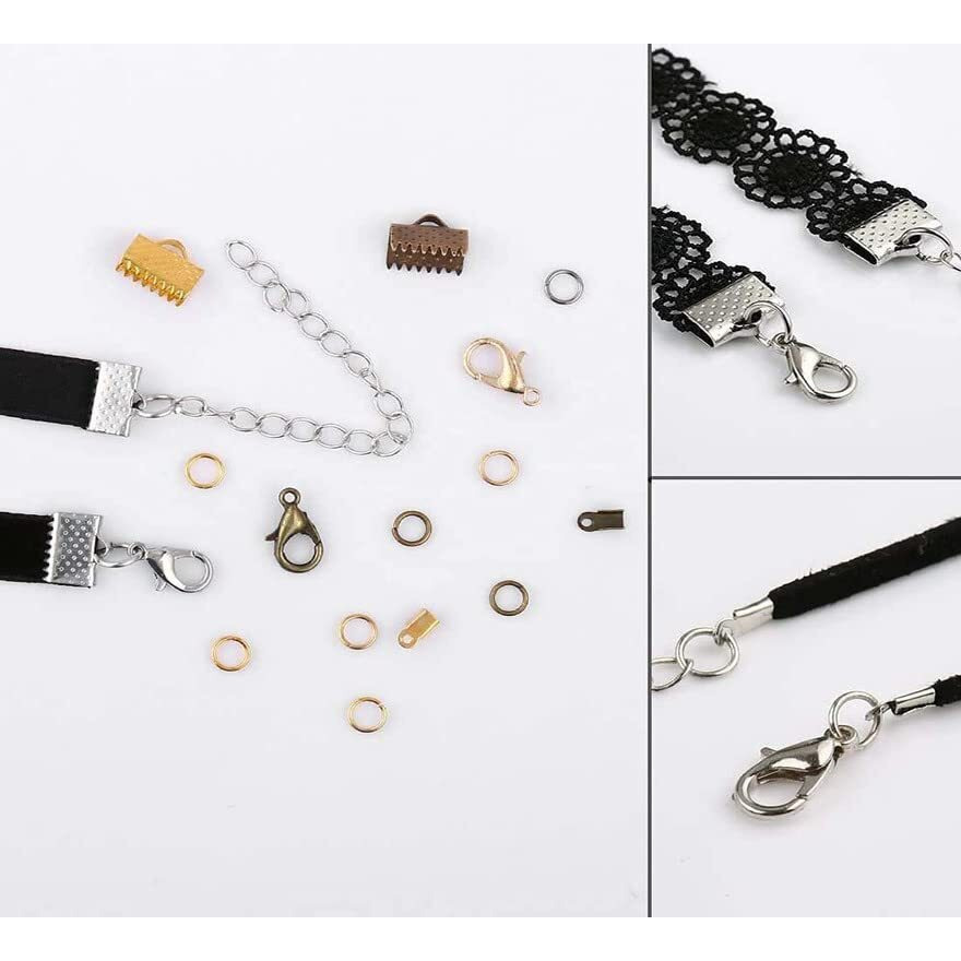 Diy Crafts 9 Sets, Bright Silver, Jewelry Making Kit Colors Open Jump Rings, Lobster Clasps, Cord Ends Ribbon Ends 1 Set Contain- 2X Lobster 2X End Clip 10X J (9 Sets, Bright Silver)