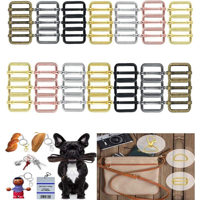 Diy Crafts 4 Pcs Slide Buckles, Antique Gold, Round Swivel Snap Hooks And Round Rings, Metal Swivel Lanyard Snap Round Hook, Slide Buckle For (4 Pcs Slide Buckles, Antique Gold)