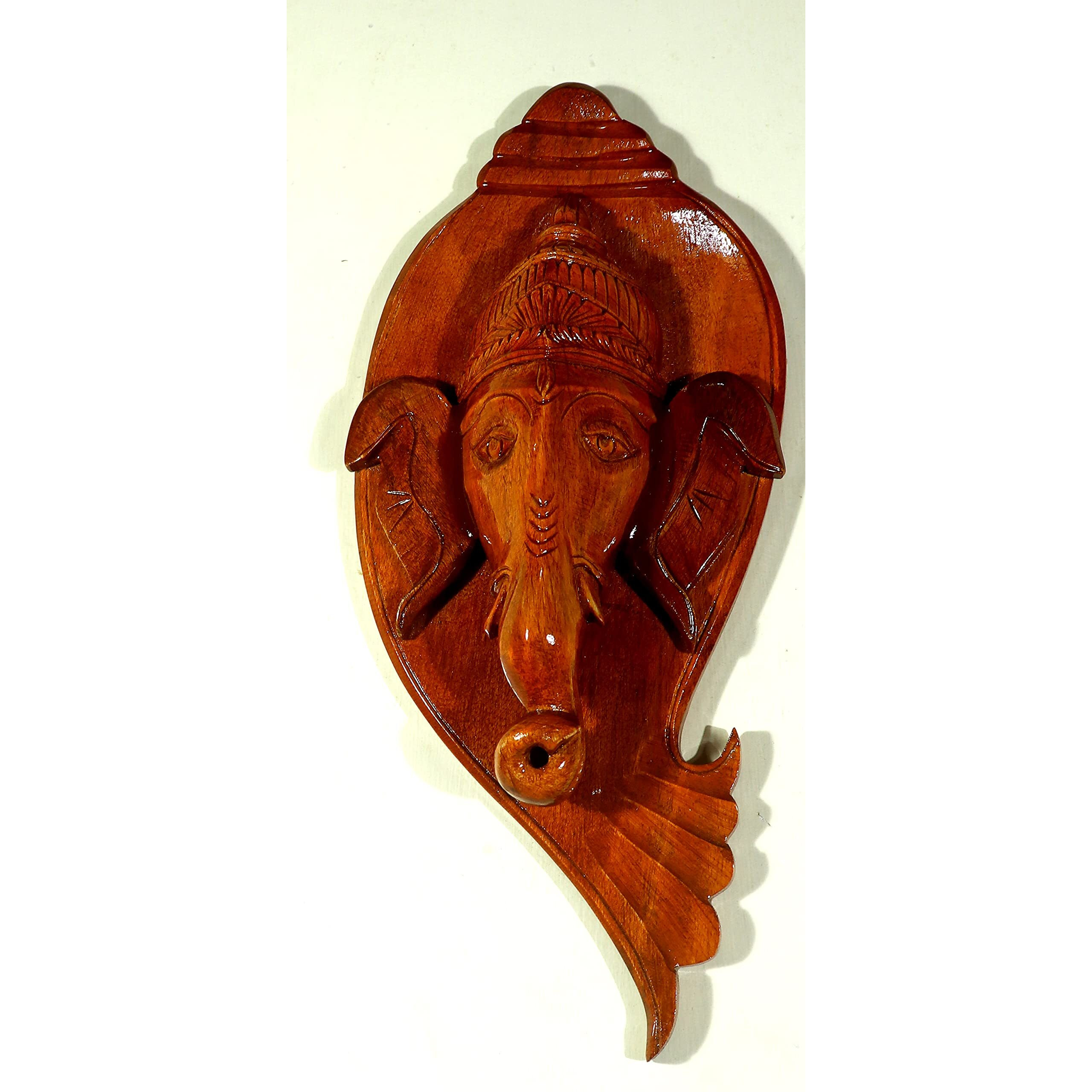 Bankura Traditional Art Center God Ganesha Face, Head Wooden Handicraft Showpieces For Wall Decoration And Wall Mounted Home Decor Brown, 29Cm 1 In Box