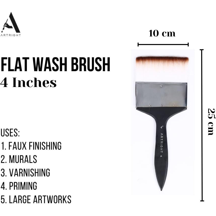 Artright 4-Inch Flat Wash Painting Brush  Handmade Professional Artist Brush For Acrylic, Watercolor, Gouache, And Mixed-Media Painting (Wood Handle)