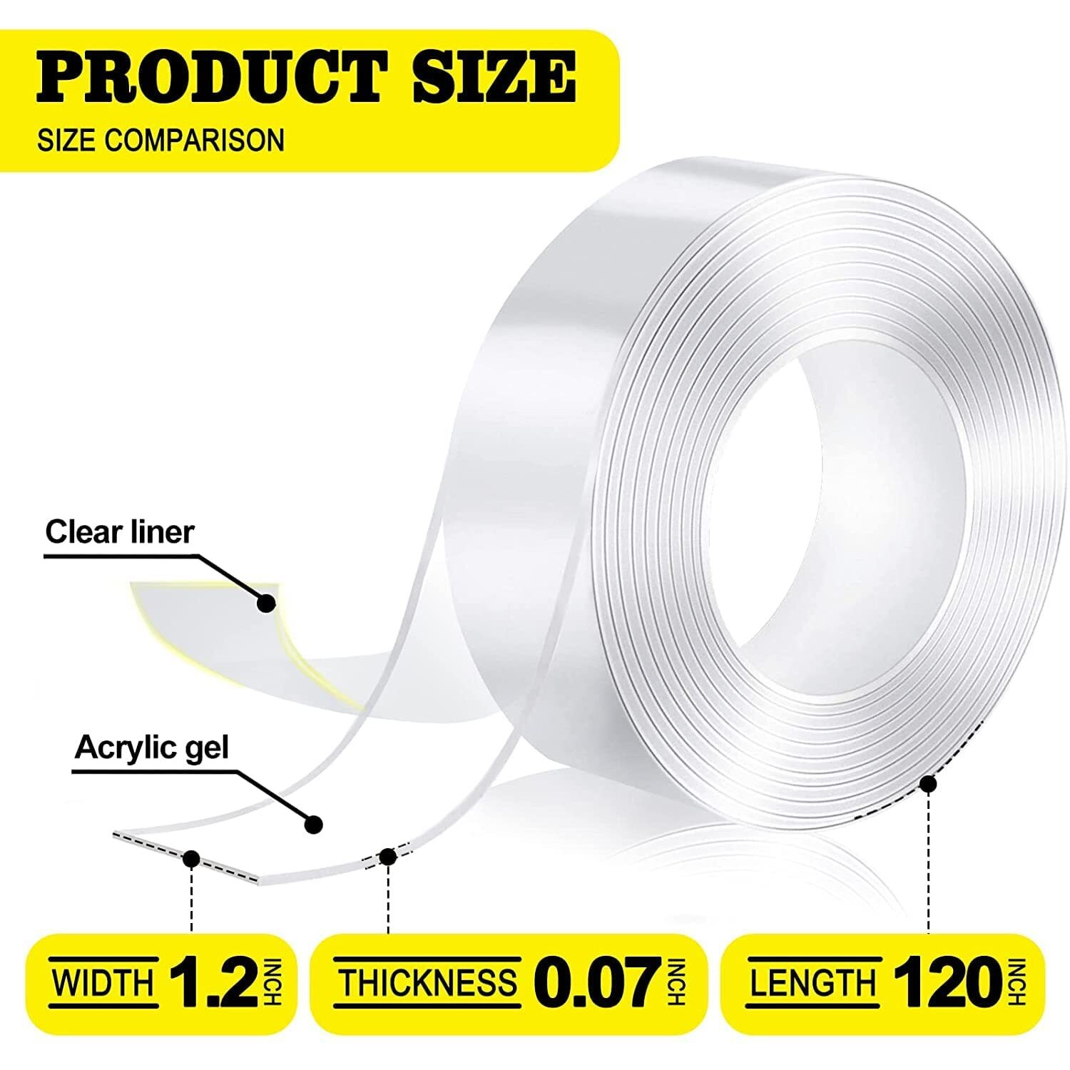 Dlest Double Sided Tape - Multipurpose Adhesive Silicone Tape, Heavy Duty, Heat Resistant, Multi-Functional, Removable, Washable, Reusable Anti-Slip Gel Nano Grip Tape (1)