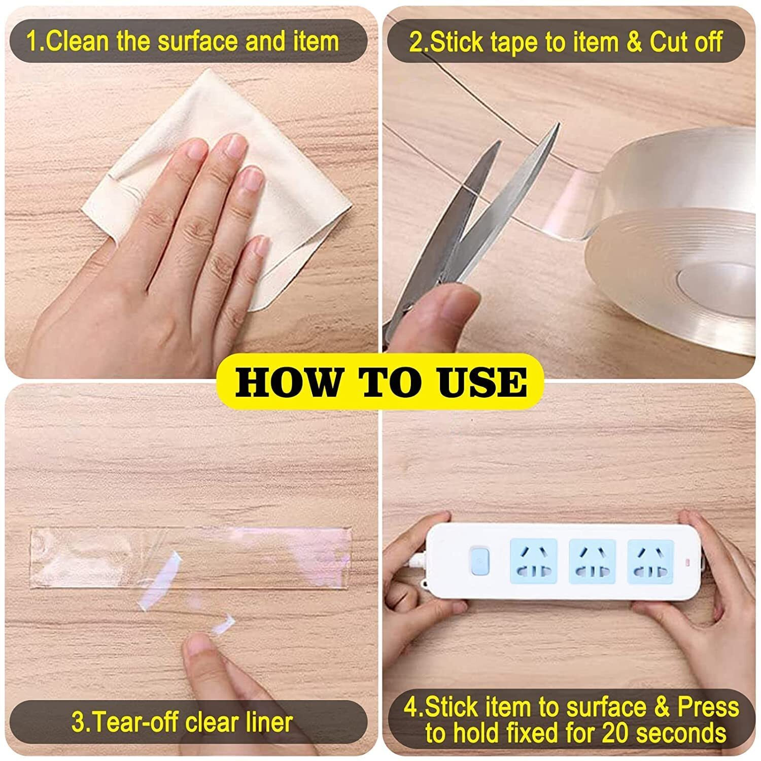 Dlest Double Sided Tape - Multipurpose Adhesive Silicone Tape, Heavy Duty, Heat Resistant, Multi-Functional, Removable, Washable, Reusable Anti-Slip Gel Nano Grip Tape (1)