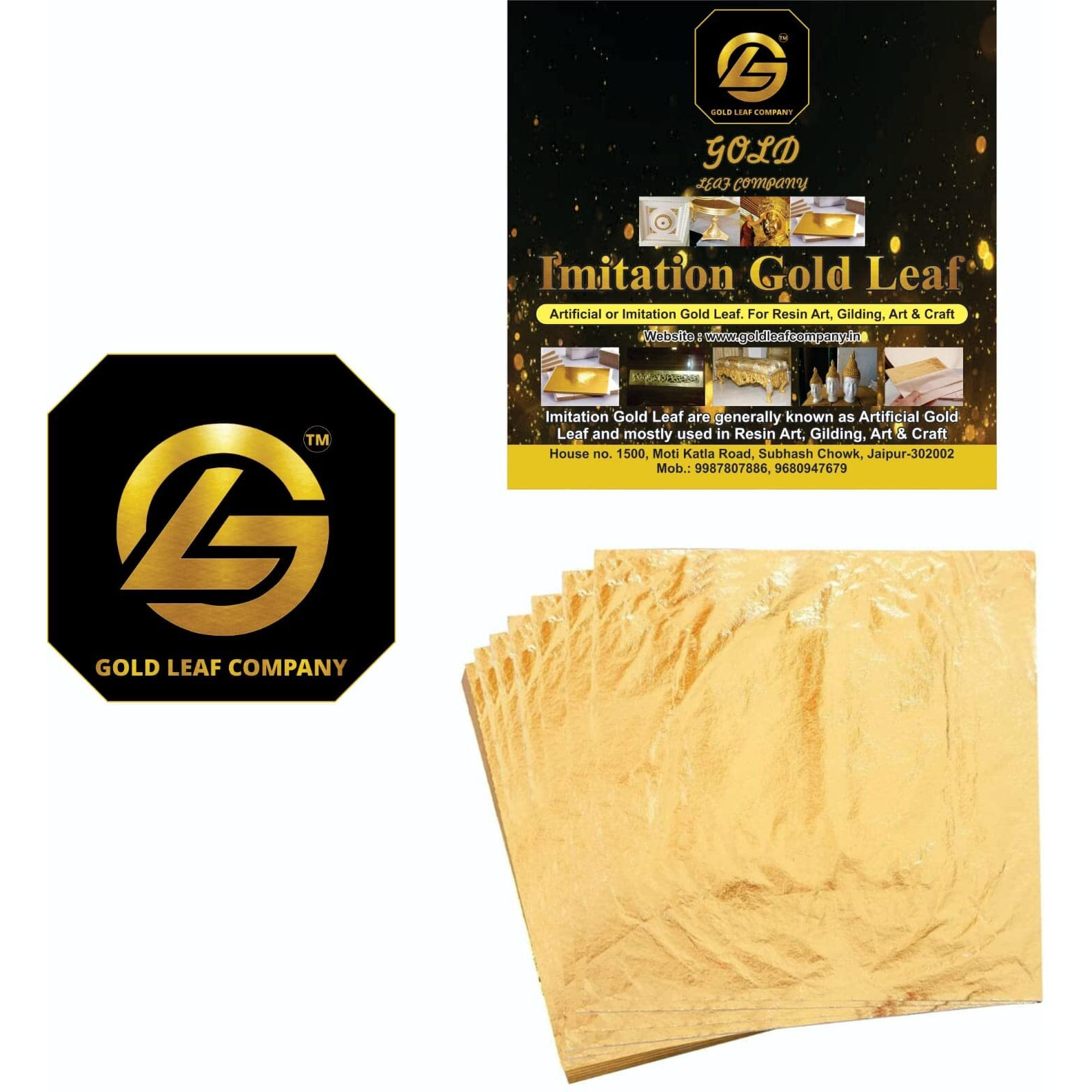 Gold Leaf Company Gold Leafing Studio Gold,100 Sheets, 8 By 8.Cm Gilding Foil -Size 3.14 * 3.35 Inhches (Gold)