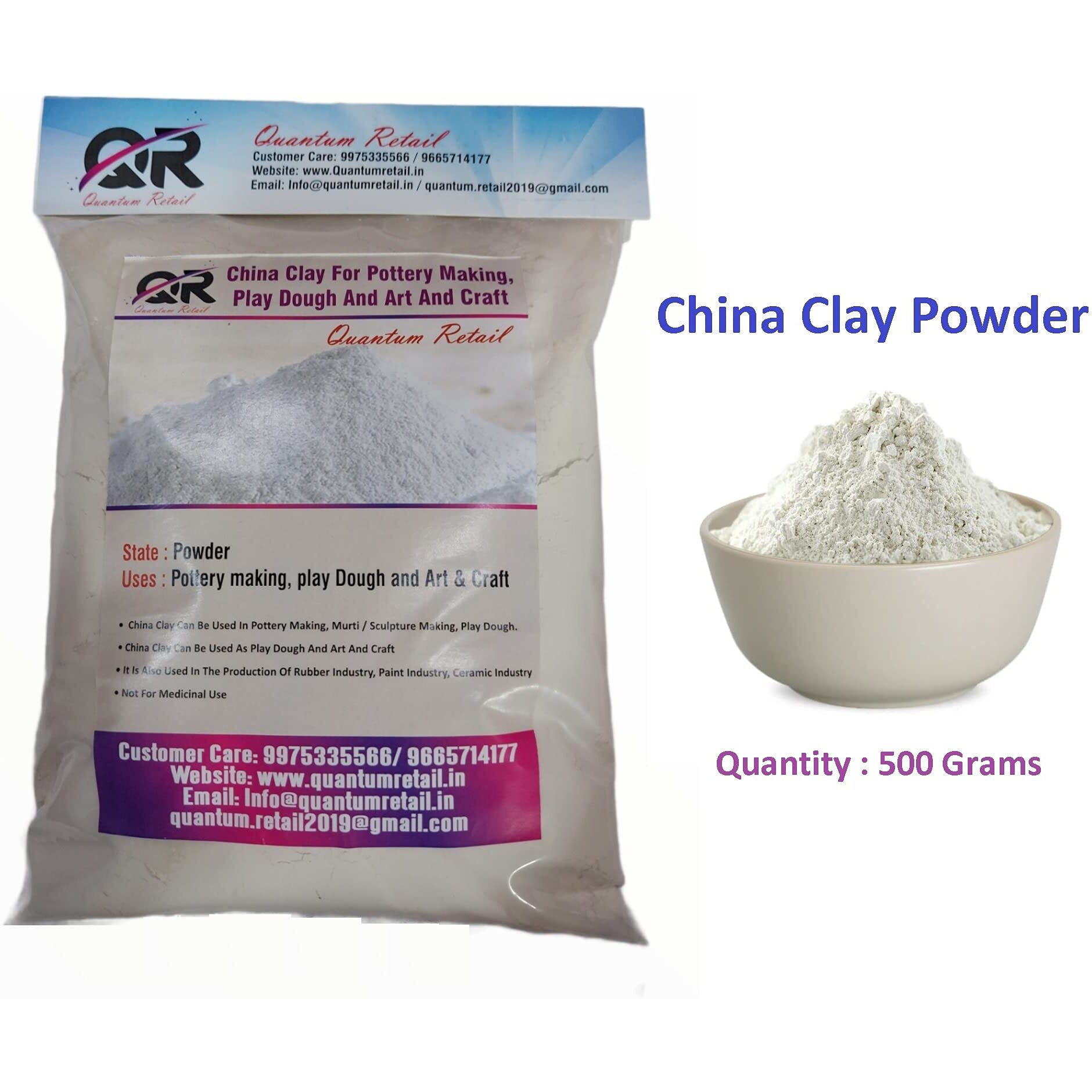 Quantum Retail - China Clay For Pottery Making, Play Dough And Art & Craft - 500 Grams