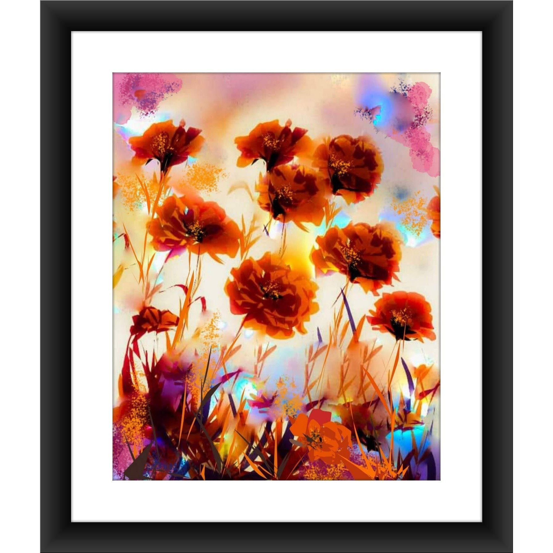 Shsworks Digital Reprint Flowers Framed Wall Art Canvas Painting, Signed By Artist, Copyright Protected Artwork (Multicolour, 15X17 Inch)