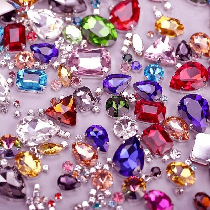 Diy Crafts 170 Pcs, Random Sizes, Sew On Glass Rhinestone Metal Back Prong Setting Sewing Claw Rhinestone Mixed Shapes For Costume, Clothes, Garments, Dress, (170 Pcs, Random Sizes)