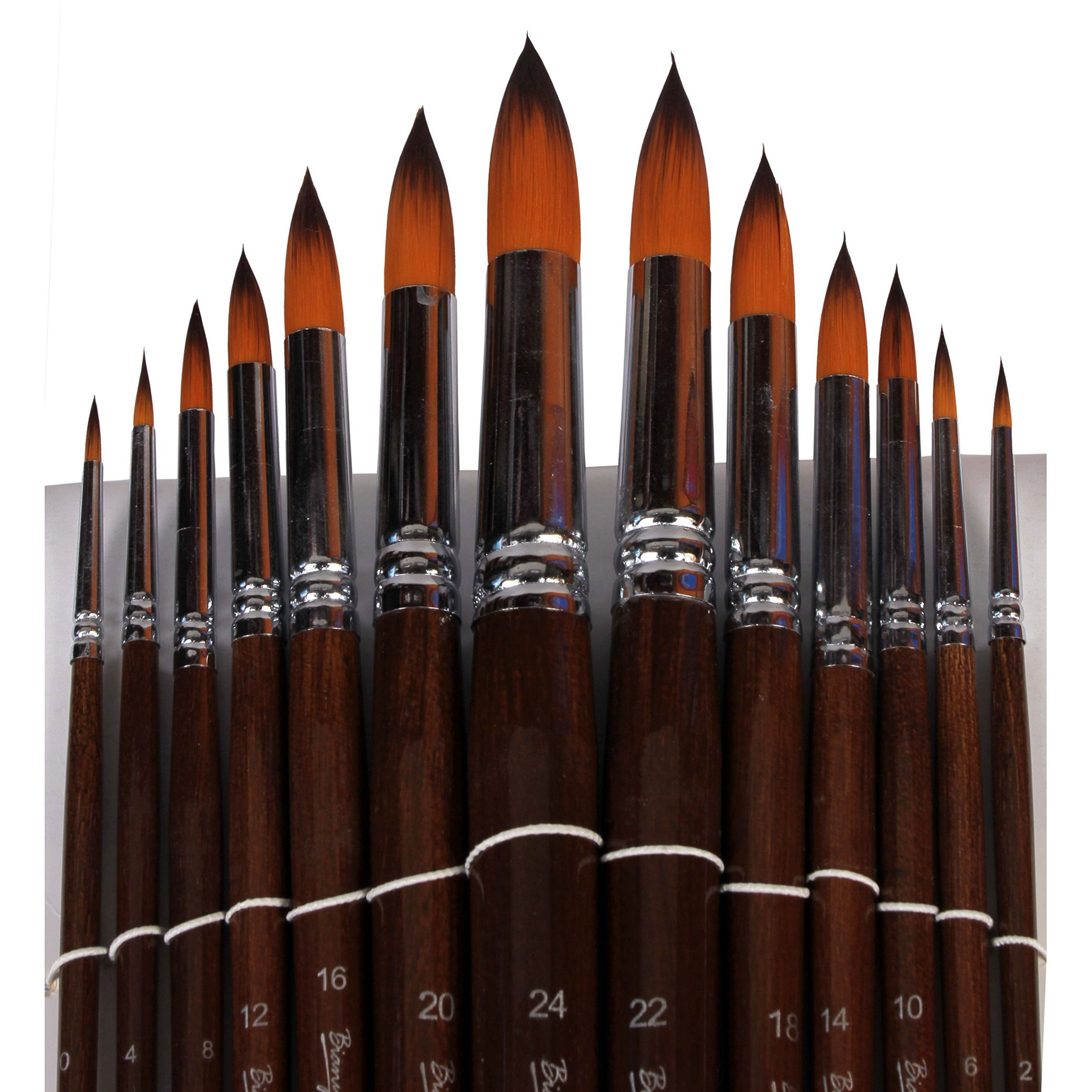 Chrome Artist Watercolor Paint Brushes Set 13Pcs - Round Pointed Tip Soft Anti-Shedding Nylon Hair Wood Long Handle