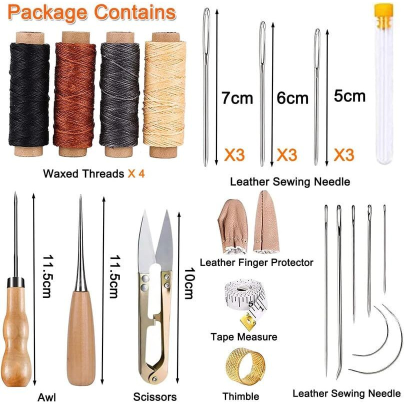 Orrda 26 Pcs Leather Sewing Kit | Leather Needles For Hand Sewing | Sewing Upholstery Repair Kit Waxed Thread Large-Eye Stitching Needles For Carseat Backpack Carpet Boots Shoes Sofa (Multicolor)