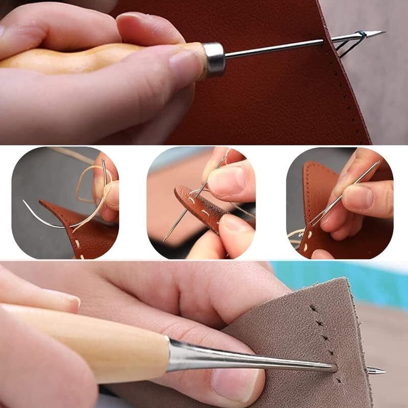 Orrda 26 Pcs Leather Sewing Kit | Leather Needles For Hand Sewing | Sewing Upholstery Repair Kit Waxed Thread Large-Eye Stitching Needles For Carseat Backpack Carpet Boots Shoes Sofa (Multicolor)