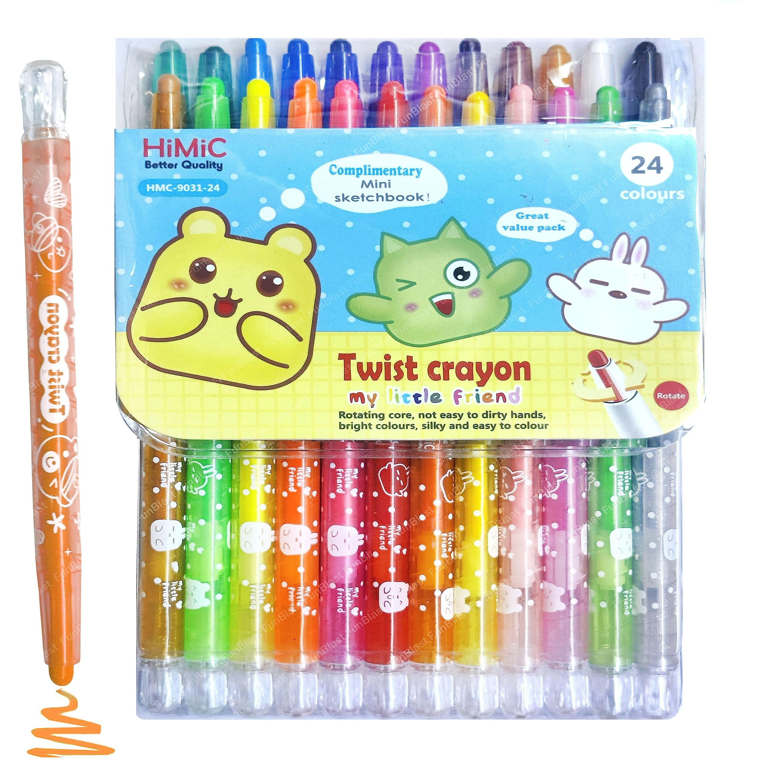 Funblast Coloring Kit Twist-Able 24 Shades Rolling Crayons Pen For Drawing/School Kids/Boys/Girls/Birthday Gifts