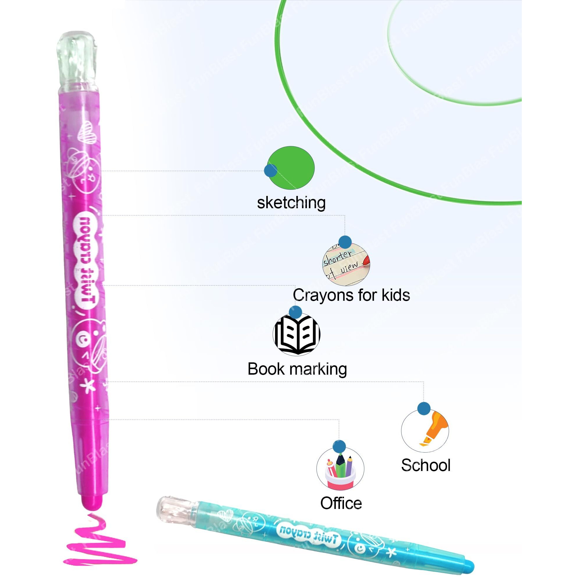 Funblast Coloring Kit Twist-Able 24 Shades Rolling Crayons Pen For Drawing/School Kids/Boys/Girls/Birthday Gifts