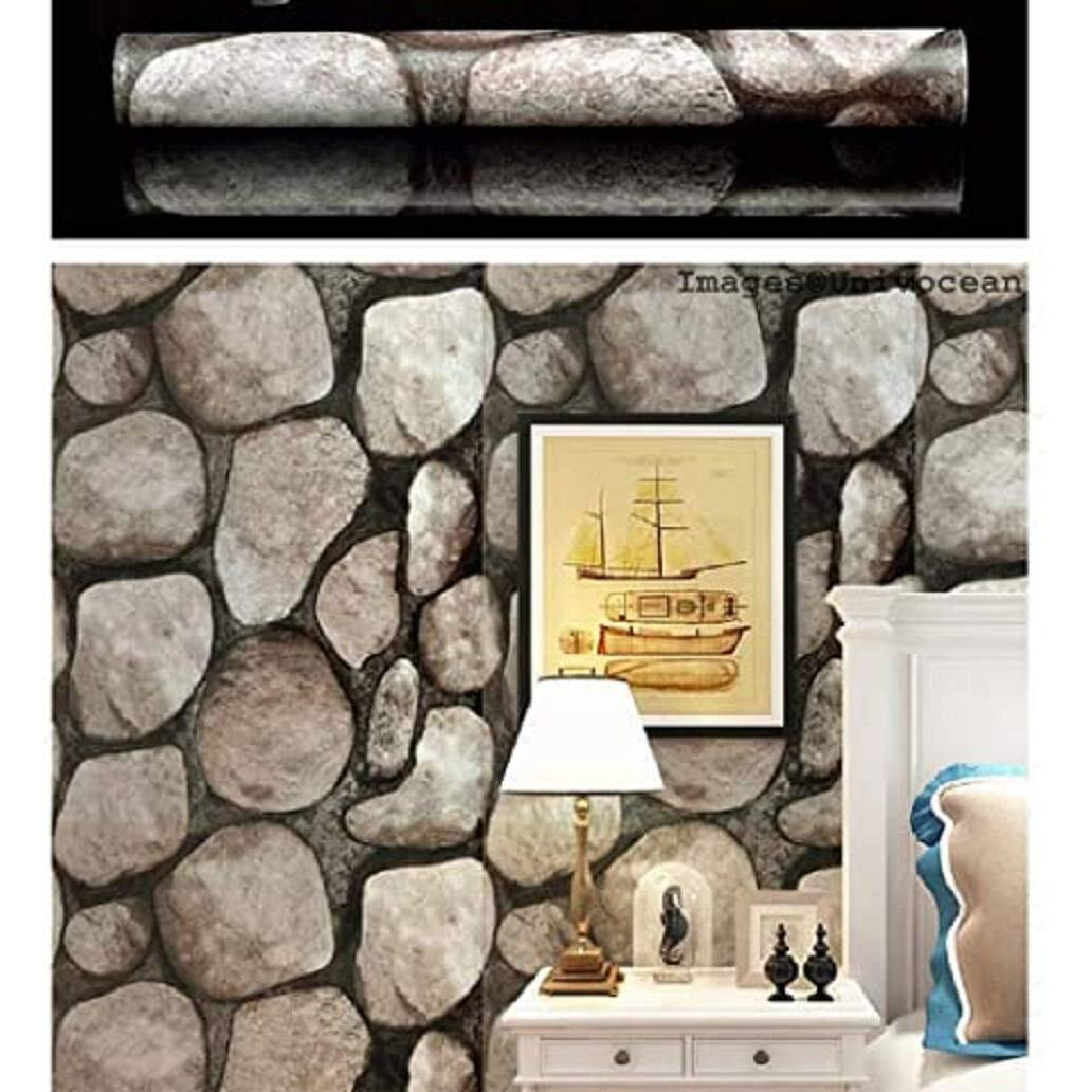 Univocean Pvc Vinyl Big Round Stone Style Rustic Effect Self Adhesive 3D Stickers (200 X 45 Cm)