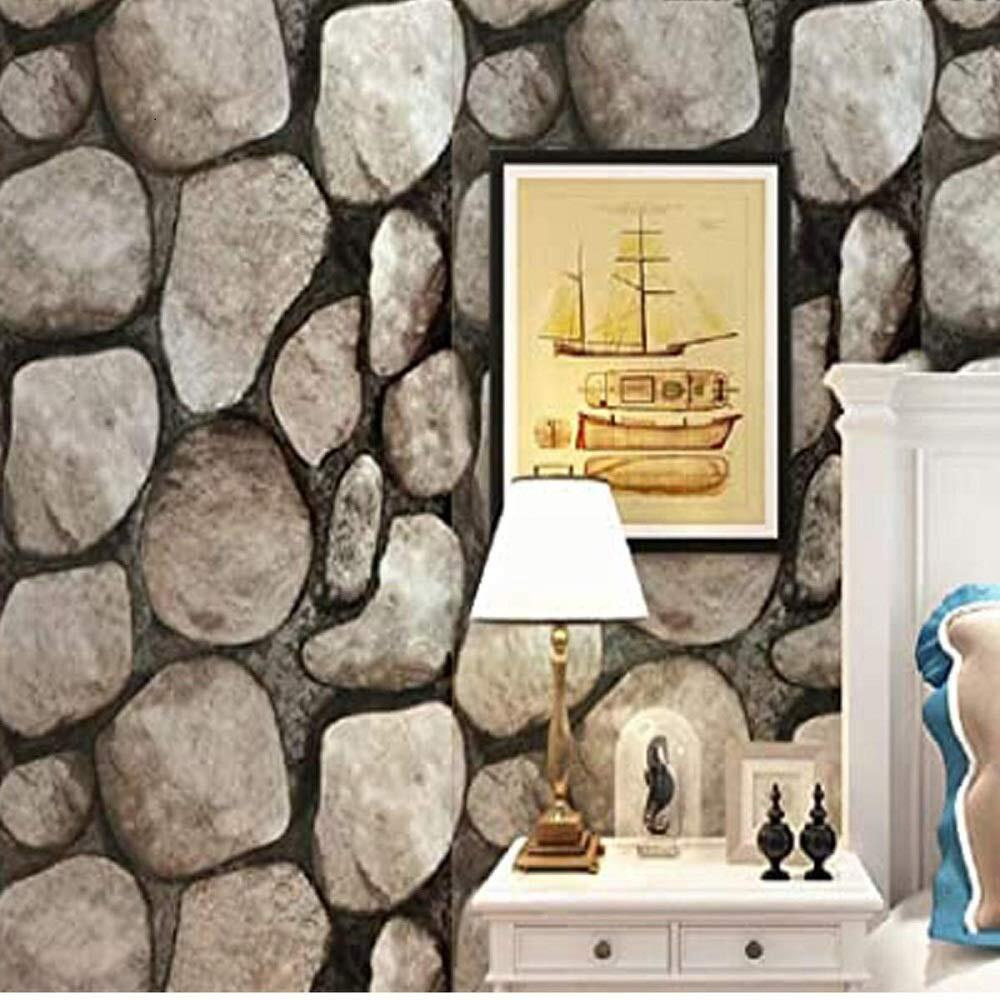 Univocean Pvc Vinyl Big Round Stone Style Rustic Effect Self Adhesive 3D Stickers (200 X 45 Cm)
