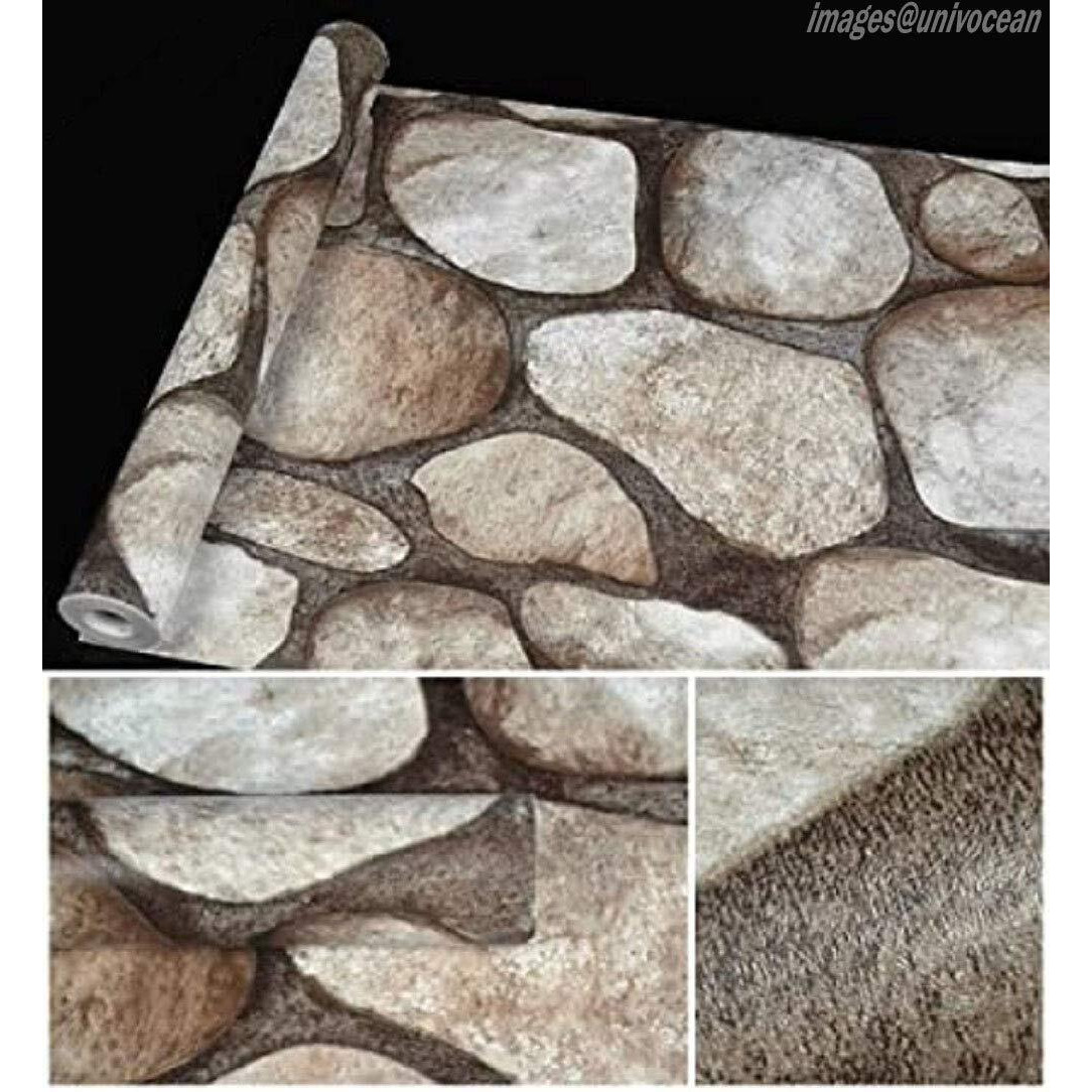 Univocean Pvc Vinyl Big Round Stone Style Rustic Effect Self Adhesive 3D Stickers (200 X 45 Cm)