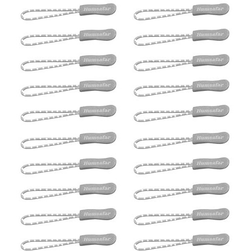 Humsafar Zip Runner Cord,Zipper Pulls,Pull Cords For Zippers,Puller Extender For Chain,Zip Slider Replacement,Zipper Tags For Bag, Clothes,Dresses & Diy (Grey, Pack Of 20)