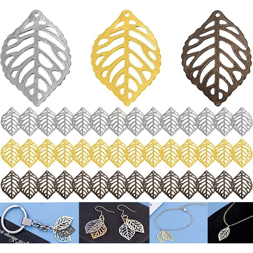Diy Crafts 100 Pcs, Bright Silver, Ize 21.8 Mm X 7.8Mm Brass Metal Leaf Charm Pendent Hollow Leaf Charms Ornaments Metal Leaf Crafts Pendant For Jewelry Making Metal Materi (100 Pcs, Bright Silver)