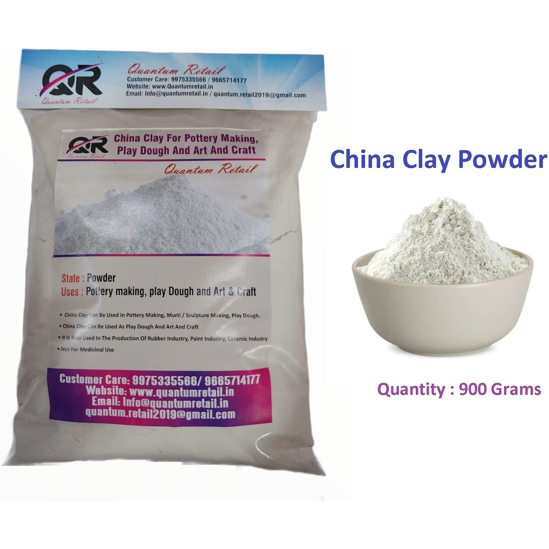 Quantum Retail - China Clay For Pottery Making, Play Dough And Art & Craft - 900 Grams