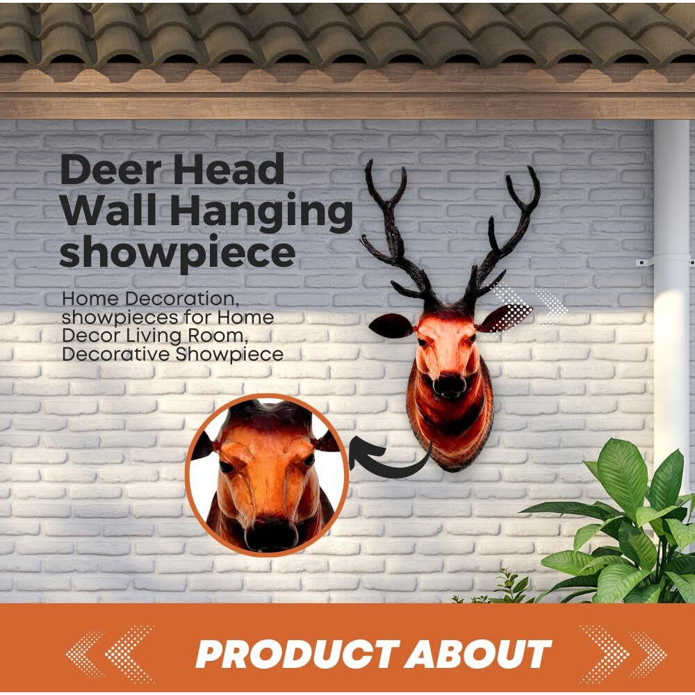 Nb Crafted Decoration Items For Living Room Deer Head Wall Hanging Showpiece For Home, Hotel, Restaurants, Cafe Interior Decor Showpiece (Pack Of 1)