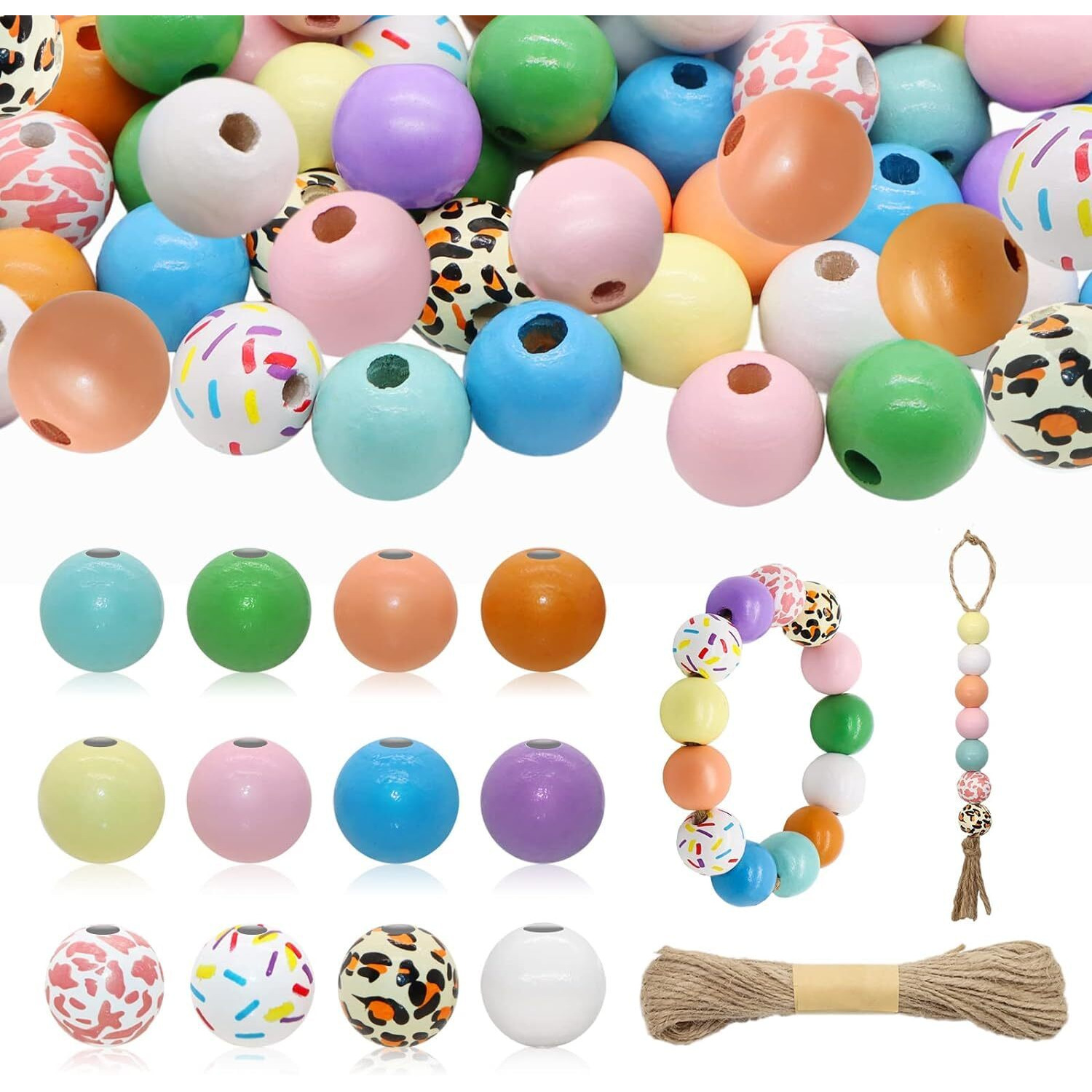 Diy Crafts 130, Wooden Beads, Colors Round Wood Beads, Assorted Colorful Wooden Beads For Craft Decoration Bracelets Pen (130)