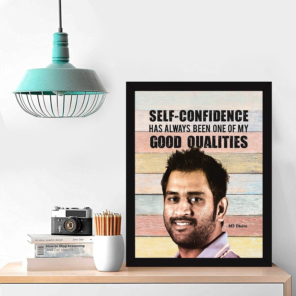 Chaka Chaundh - Dhoni Frame For Wall - Ms Dhoni Poster With Frame - Dhoni Framed Poster - Dhoni Quotes Framed - (13.6 X 10.6 Inches)