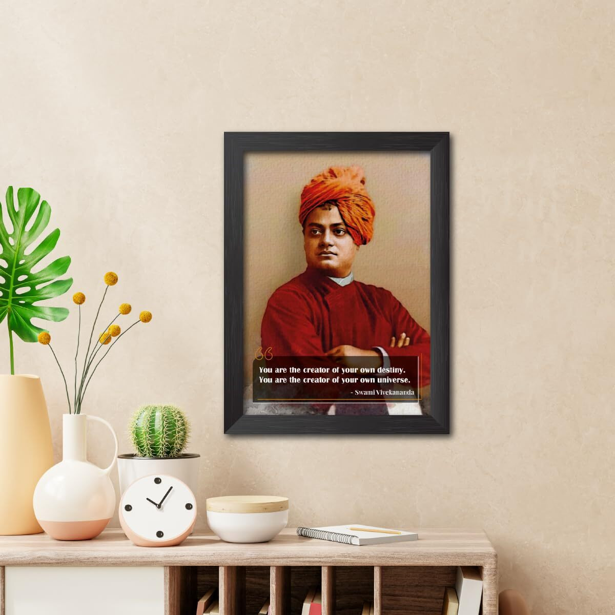 Tenorarts Swami Vivekananda Drawing Motivational Quotes Laminated Photo Frame Painting With Dark Color Matt Finish Textures (12 Inches X 9 Inches)