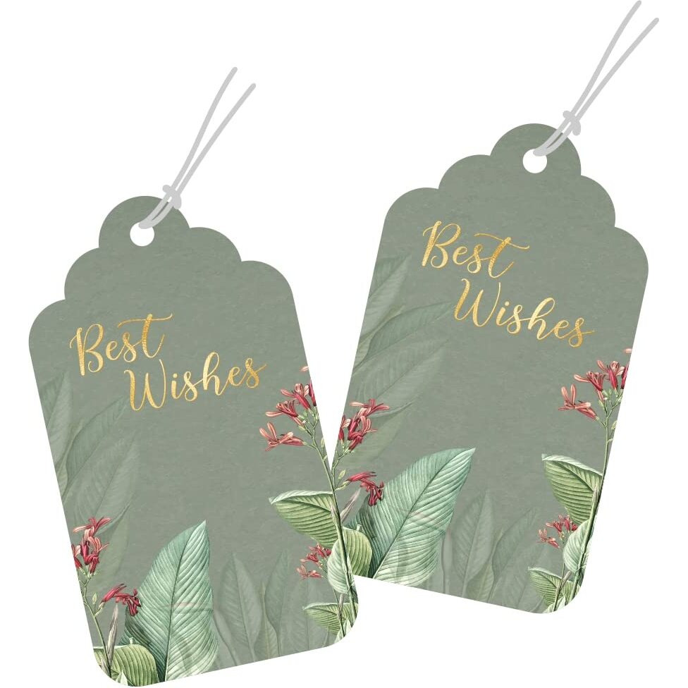 Infistyle Best Wishes Tags 25 Pieces Premium Gold Foil Tags For Wedding Parties Gift Wrapping And Decoration Tags 300 Gsm Best Wishes Tags With Strings (Bw005 (25))