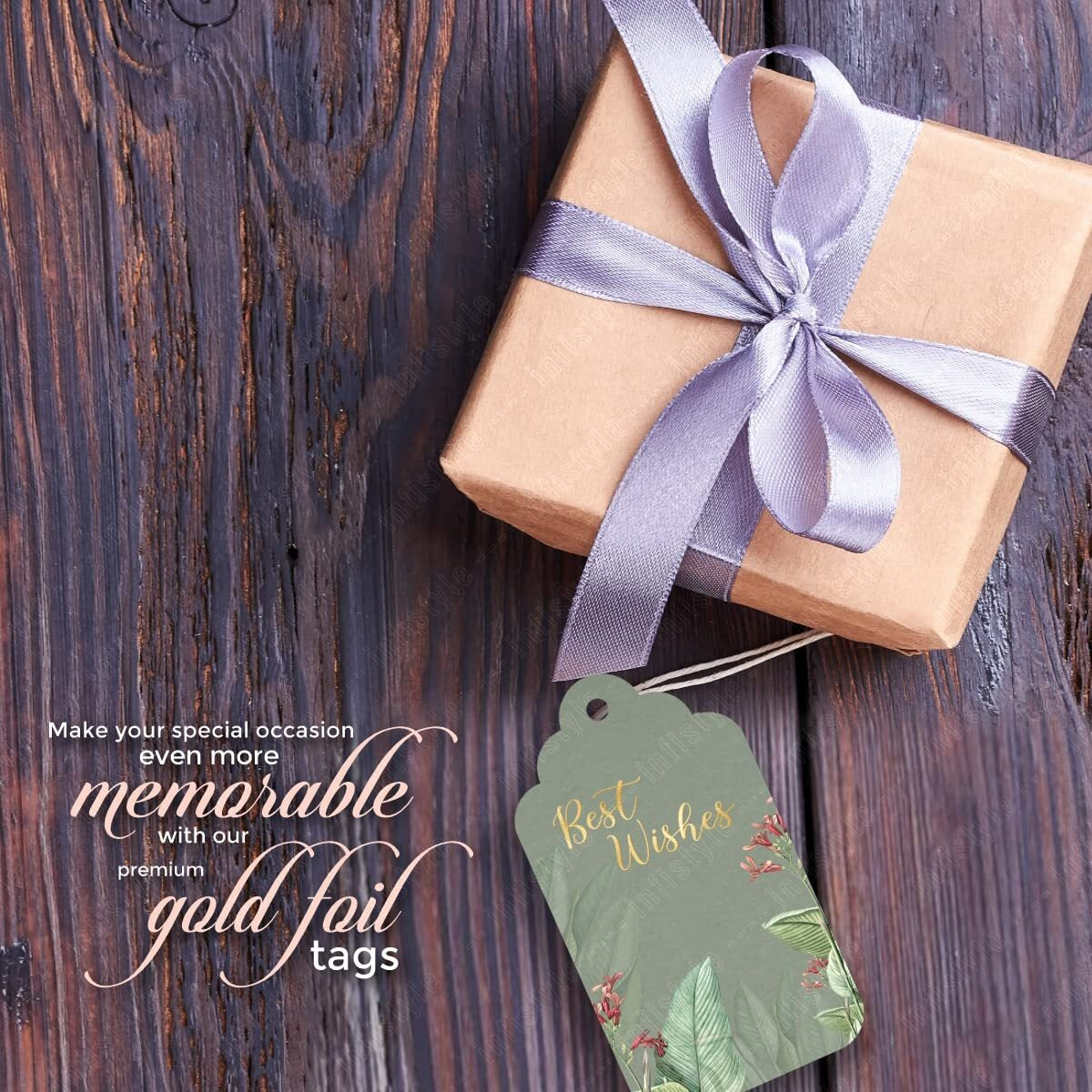 Infistyle Best Wishes Tags 25 Pieces Premium Gold Foil Tags For Wedding Parties Gift Wrapping And Decoration Tags 300 Gsm Best Wishes Tags With Strings (Bw005 (25))