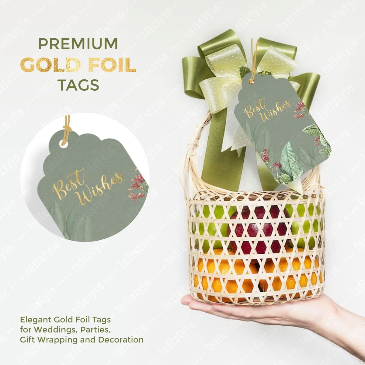 Infistyle Best Wishes Tags 25 Pieces Premium Gold Foil Tags For Wedding Parties Gift Wrapping And Decoration Tags 300 Gsm Best Wishes Tags With Strings (Bw005 (25))