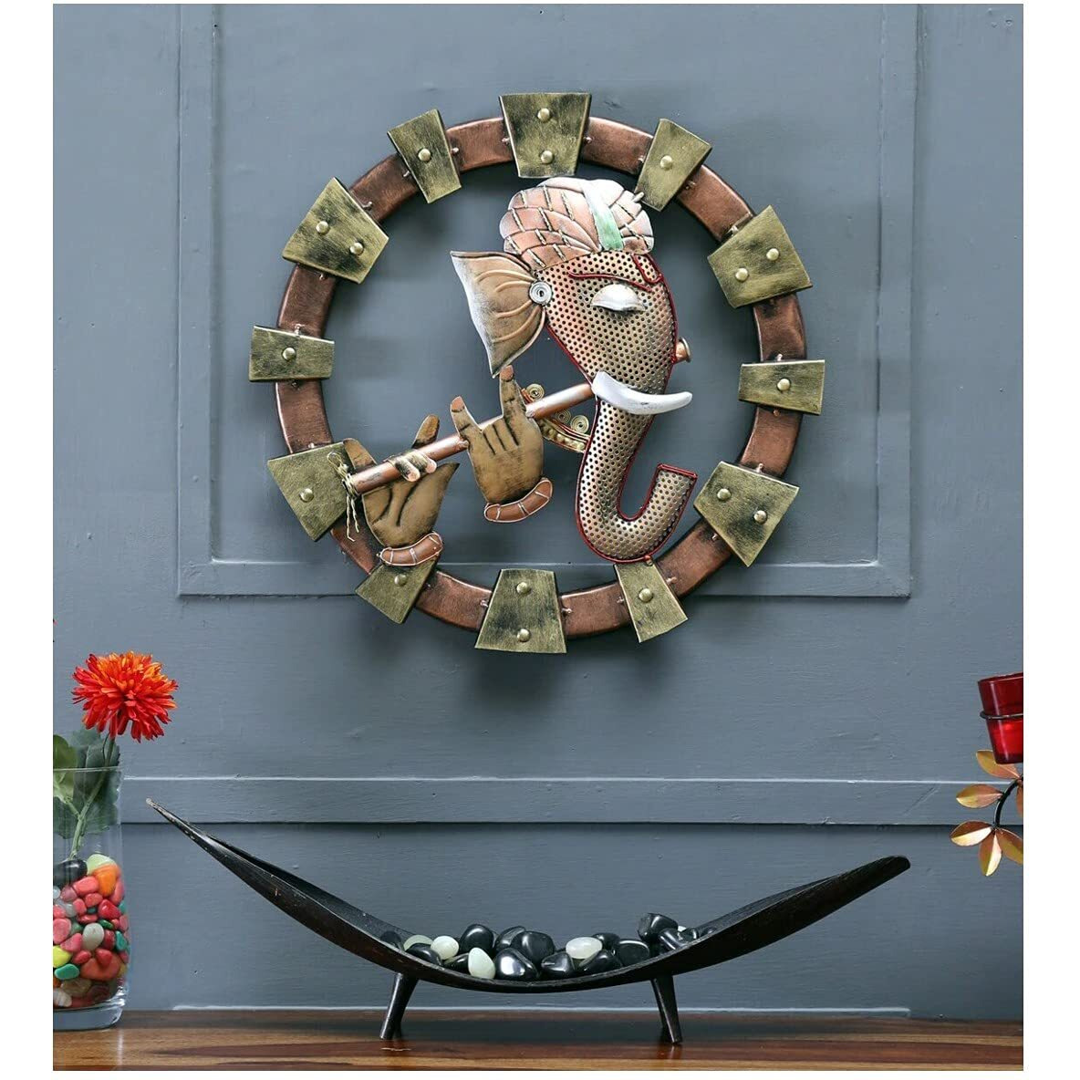 Your Furnisher's Wrought Iron Ganesha Wall Hanging Art In Multicolour Metal Wall Art Decor For Living Room, Bedroom (19X19 In)