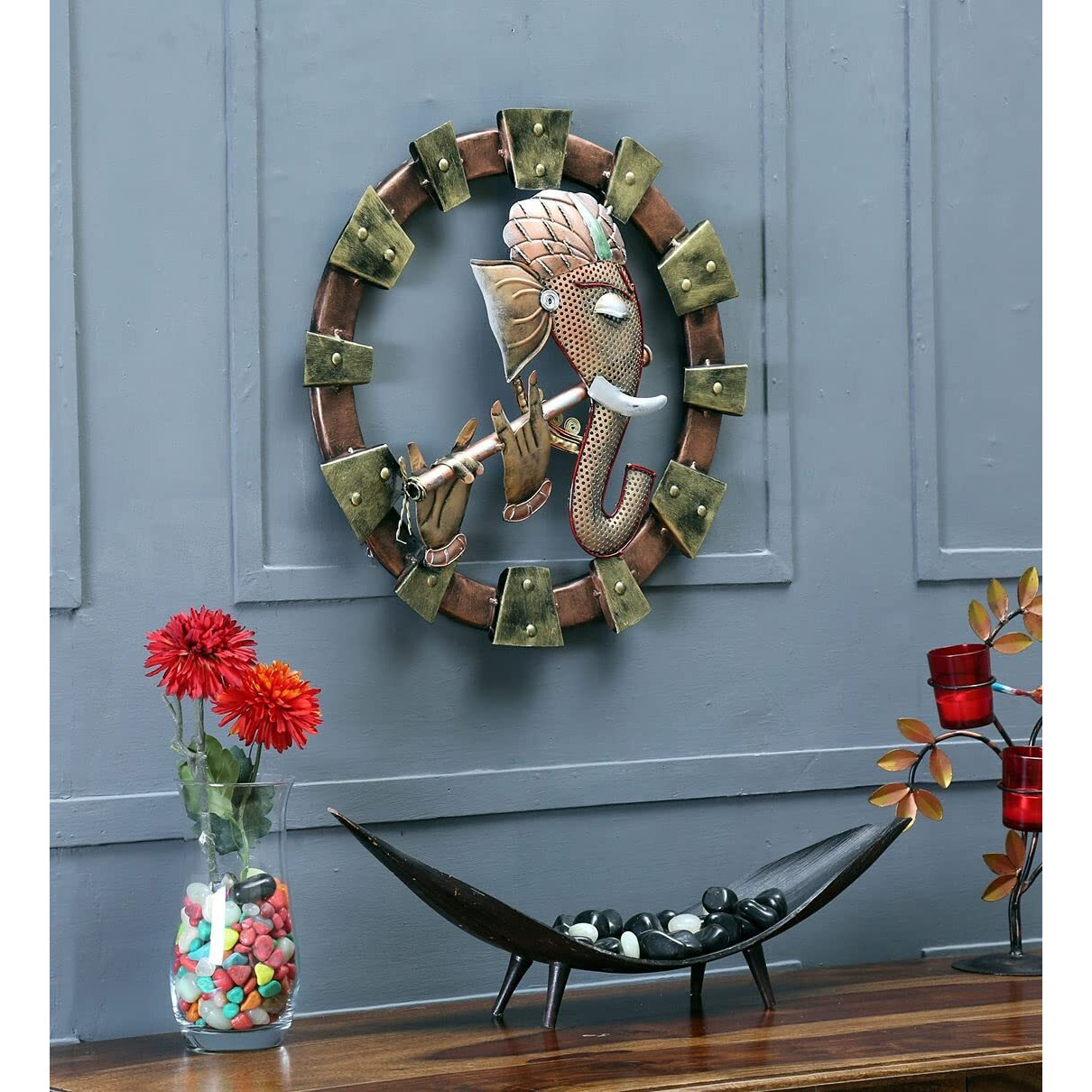Your Furnisher's Wrought Iron Ganesha Wall Hanging Art In Multicolour Metal Wall Art Decor For Living Room, Bedroom (19X19 In)