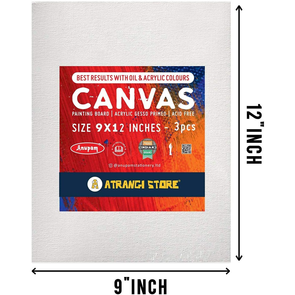 Atrangi Store Cotton Canvas Boards For Painting (8X10, 9X12, 10X12 Combo Pack Of 9,White)