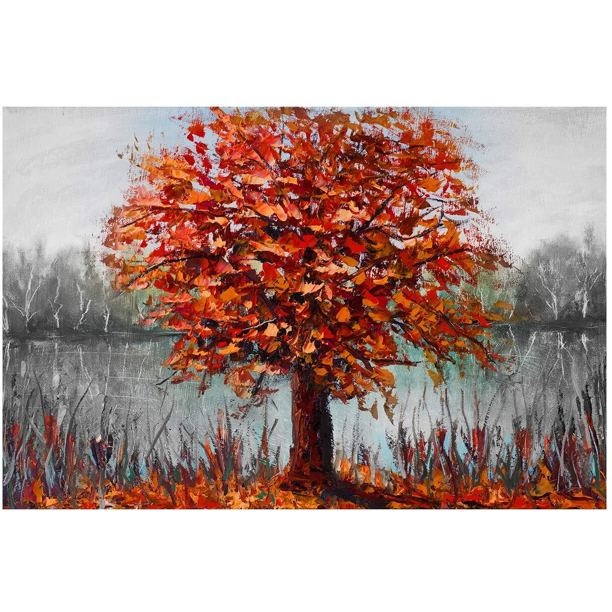 Dharvika Innovations Beautiful Abstract Tree On A Lake Painting Sparkle Coated Self Adhesive Wallpaper Without Frame Digital Reprint 24 Inch X 36 Inch Painting( Multicolour)