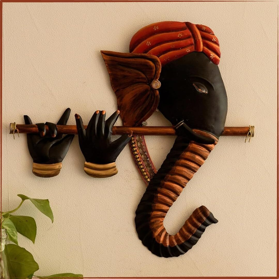 Tukku Collection - Ganesha Playing Flute Wall Hanging | Ganesha Wall Hanging | Wall Decorative Item | Wall Art | Home Decorative Item | Multicolour | 48 X 5 X 48 Cm