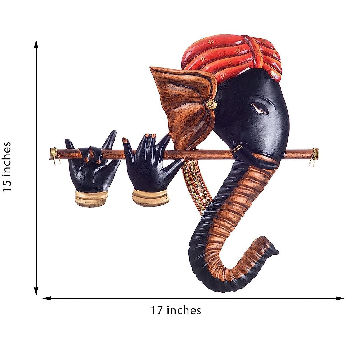Tukku Collection - Ganesha Playing Flute Wall Hanging | Ganesha Wall Hanging | Wall Decorative Item | Wall Art | Home Decorative Item | Multicolour | 48 X 5 X 48 Cm
