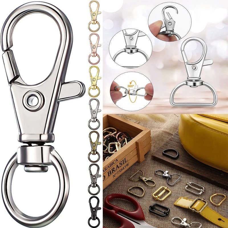Diy Crafts 8 Sets 3X8, Gold, Round Swivel Snap Hooks And Round Rings, Metal Swivel Lanyard Snap Round Hook, Slide Buckle For Bags, Wallets An(8 Sets 3X8, Gold)