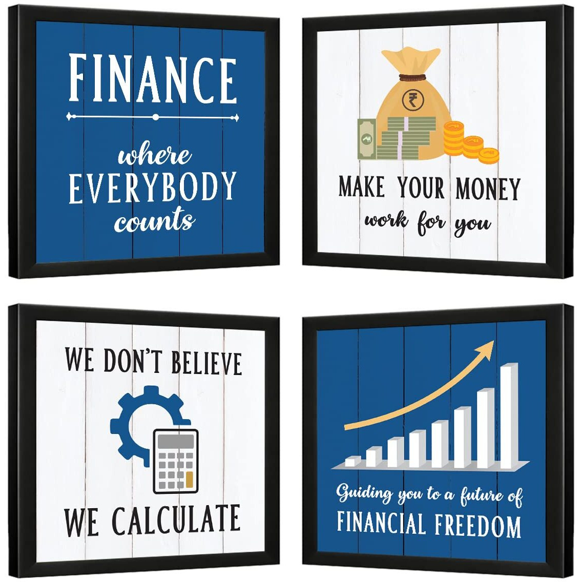 Chaka Chaundh - Finance Quotes Frame - Accounting Quotes Framed Poster - Chartered Accountant Ca Office Quotes Wall Framed Poster - 11 X 11 Inches - Set Of 4