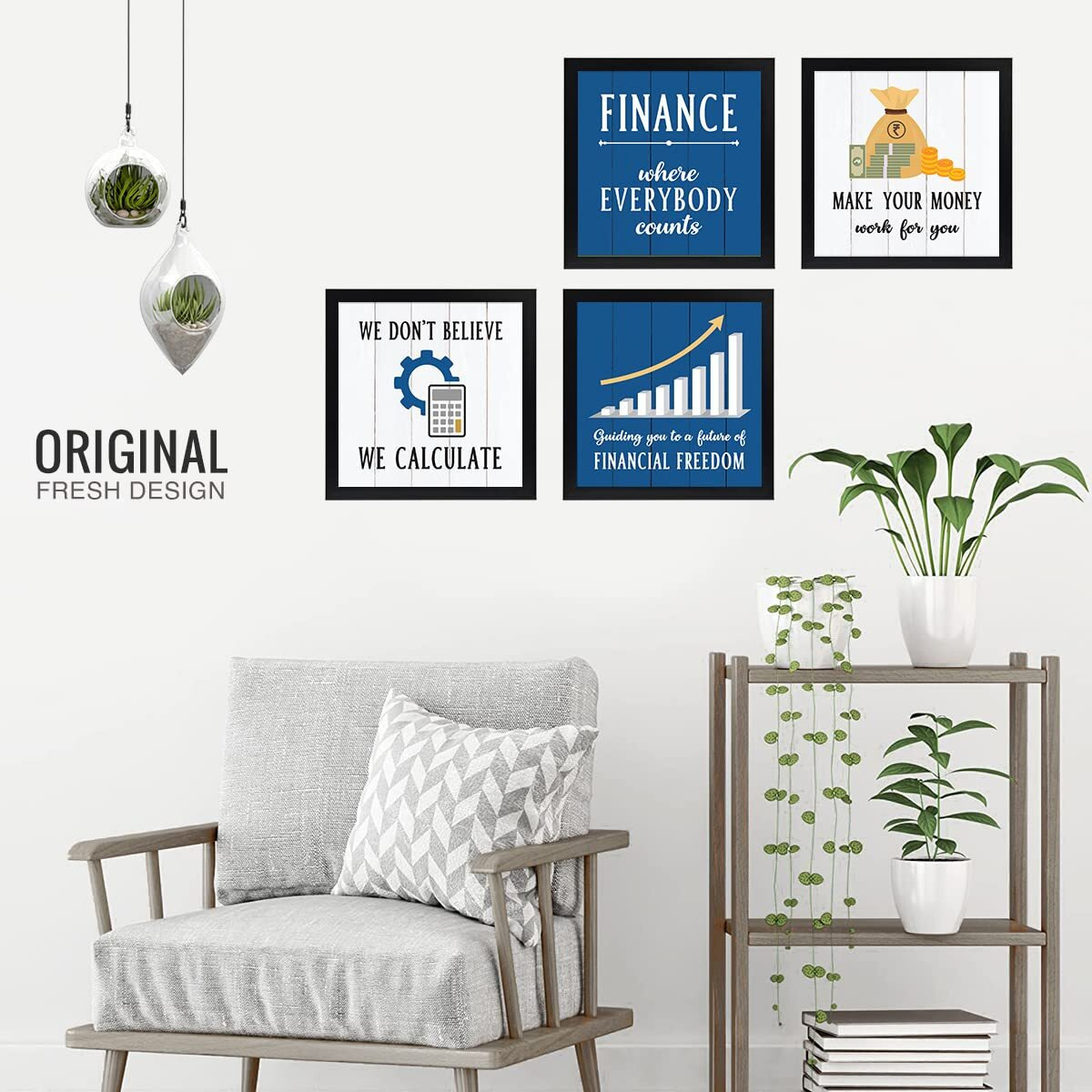 Chaka Chaundh - Finance Quotes Frame - Accounting Quotes Framed Poster - Chartered Accountant Ca Office Quotes Wall Framed Poster - 11 X 11 Inches - Set Of 4