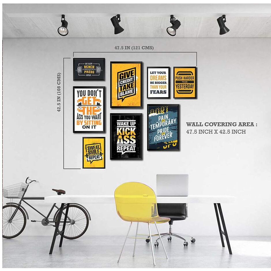 Printelligent Gym Workout Quotes And Motivational Framed Posters (2 Sizes, Set Of 8 Frames) (E)