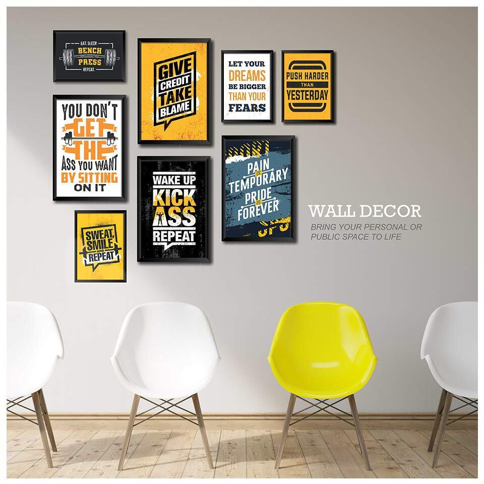 Printelligent Gym Workout Quotes And Motivational Framed Posters (2 Sizes, Set Of 8 Frames) (E)