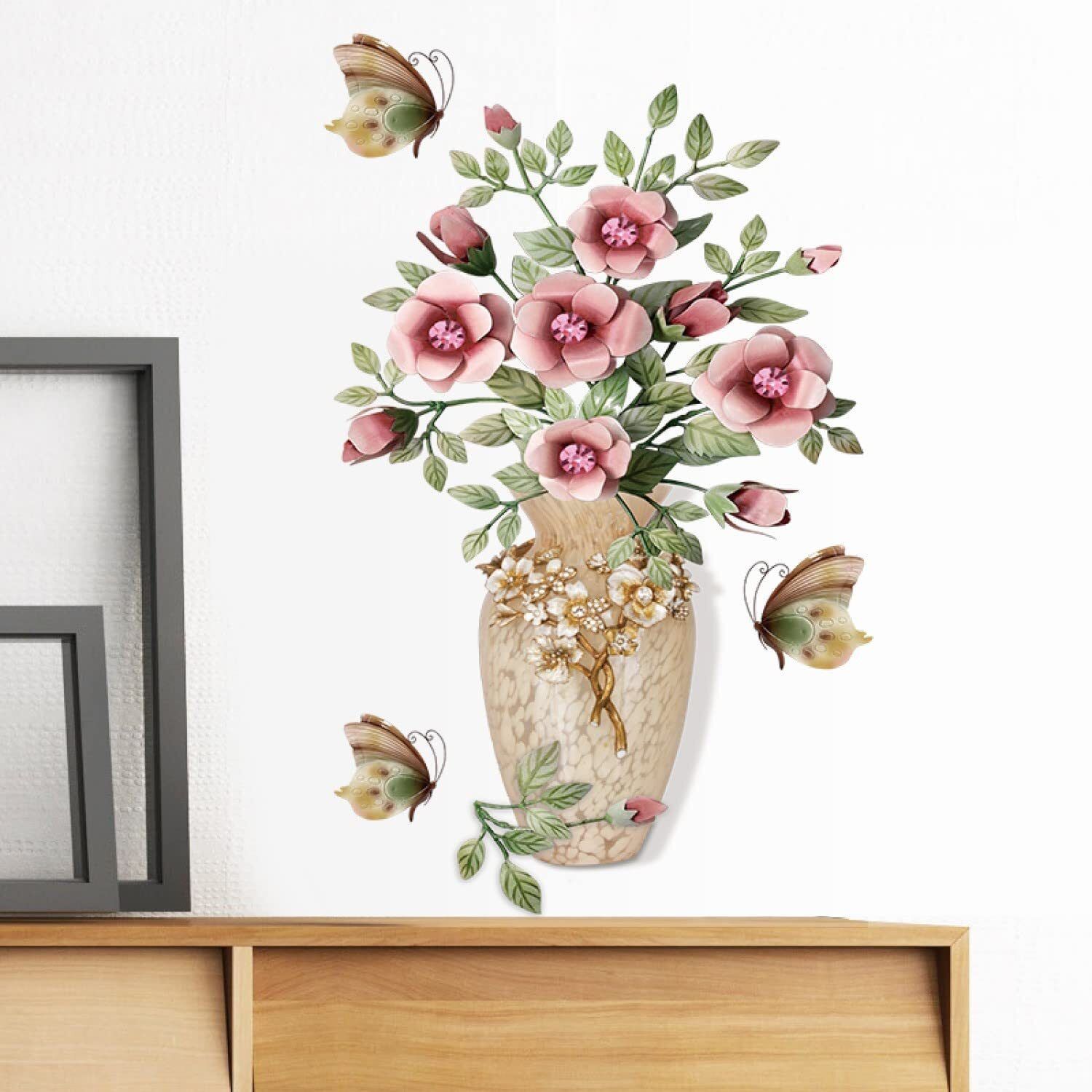 Jaamso Royals Vinyl Multi Flowers With Designer Vase Self-Adhesive, Peel And Stick Wall Sticker (Multicolor, 45 Cm X 60 Cm)