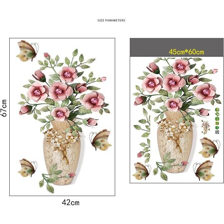 Jaamso Royals Vinyl Multi Flowers With Designer Vase Self-Adhesive, Peel And Stick Wall Sticker (Multicolor, 45 Cm X 60 Cm)
