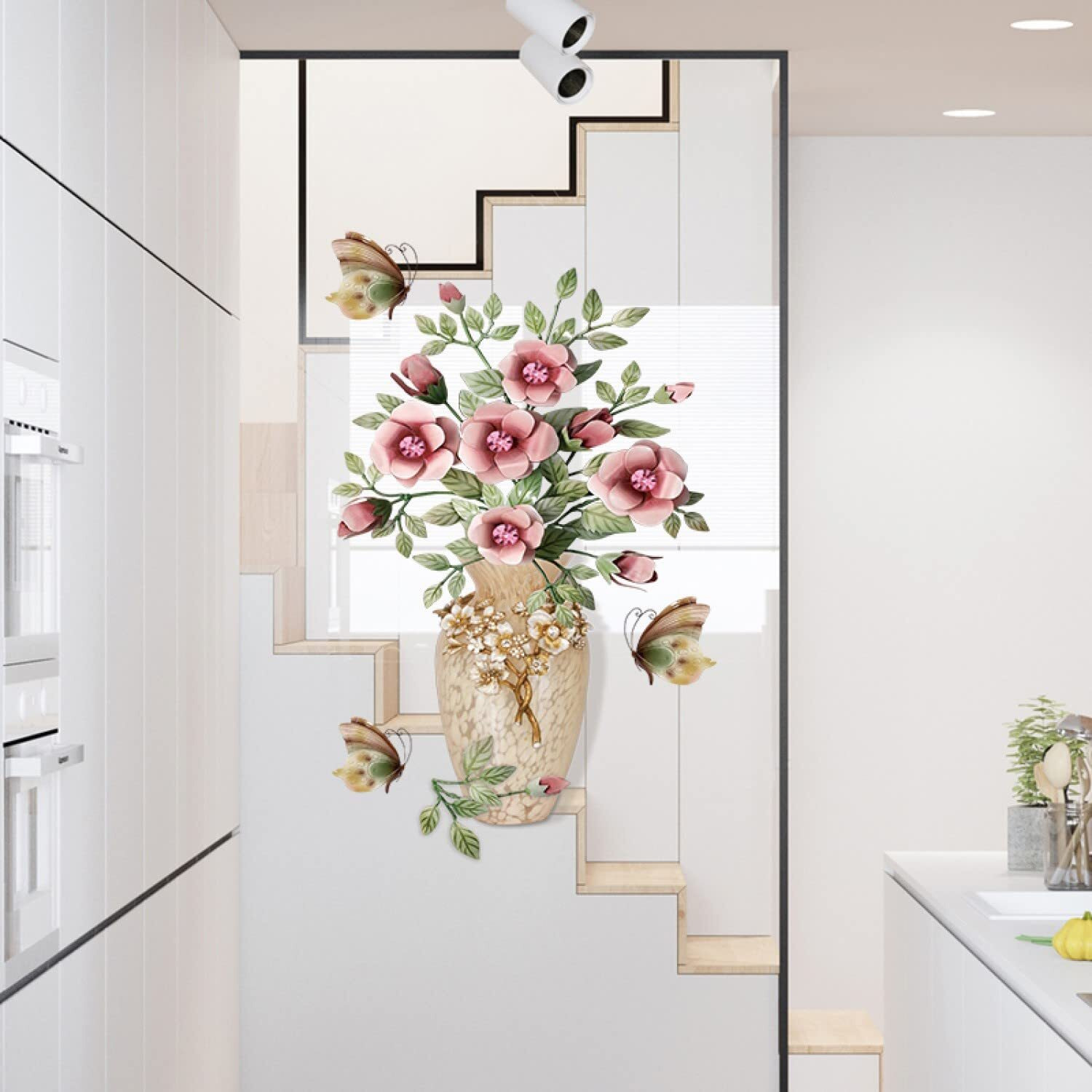 Jaamso Royals Vinyl Multi Flowers With Designer Vase Self-Adhesive, Peel And Stick Wall Sticker (Multicolor, 45 Cm X 60 Cm)