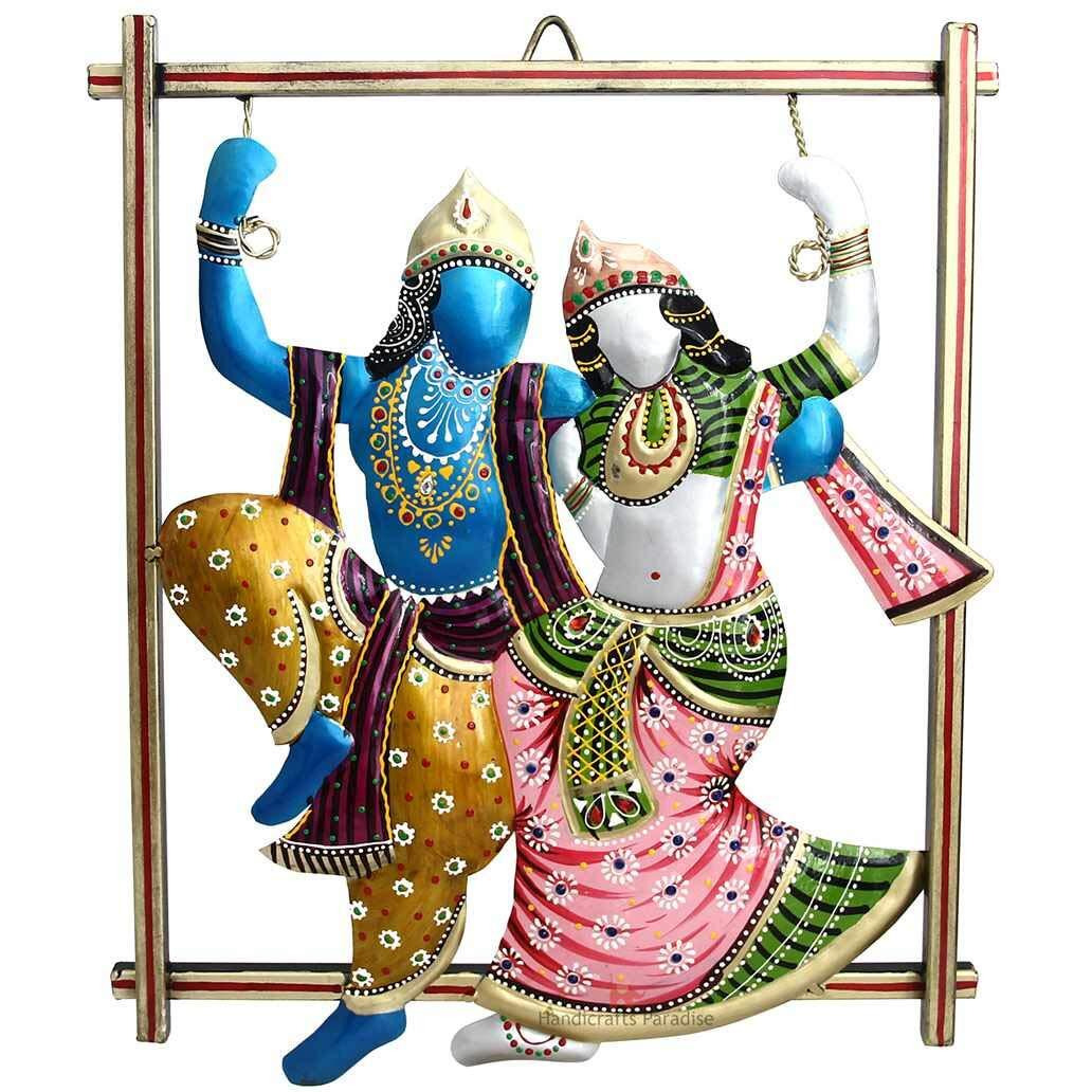 Handicrafts Paradise Wrought Iron Elegant Decorative Handmade Radha Krishna Wall Decor Showpiece For Home Decor, Multicolour, 15.5 Inch, 1 Piece