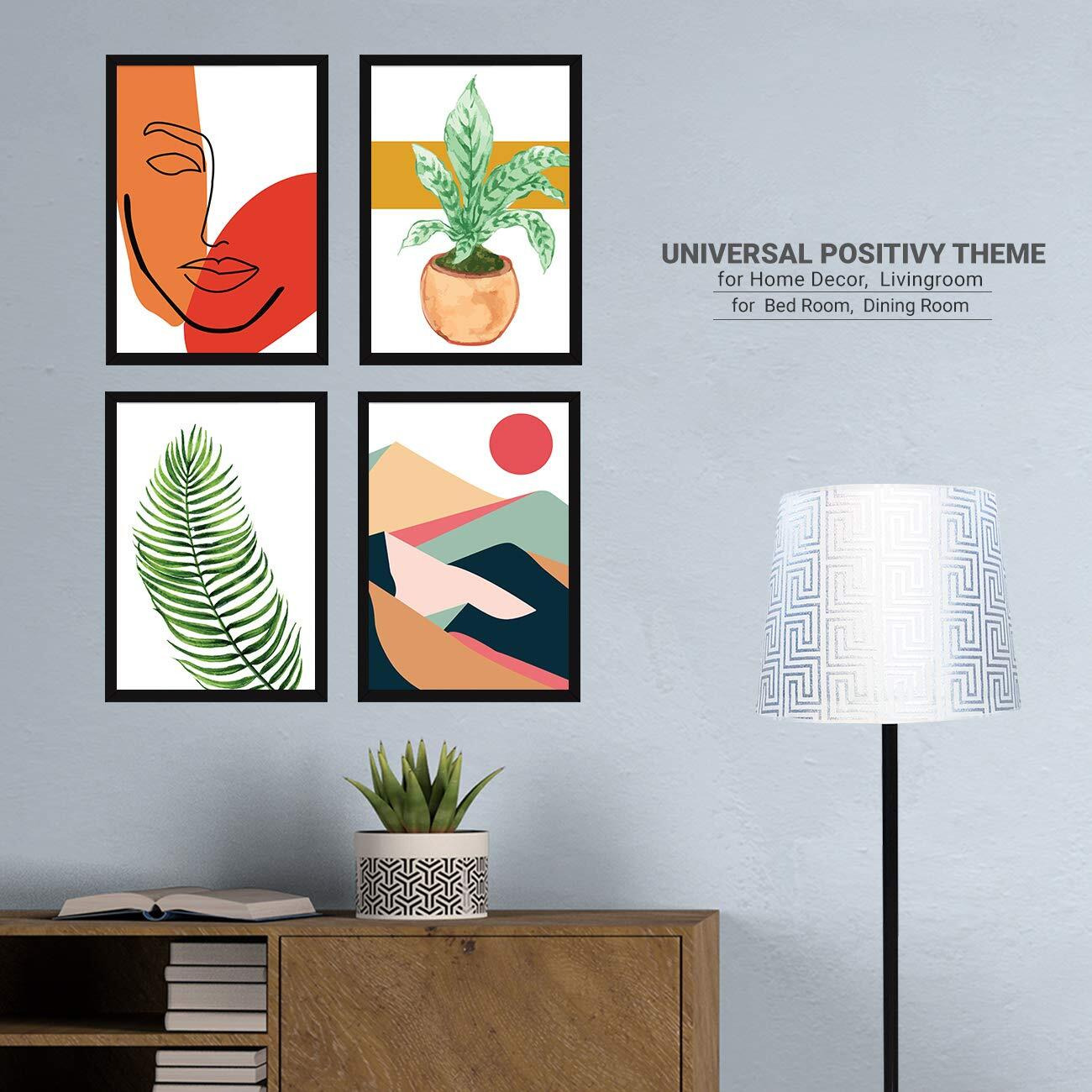 Chaka Chaundh Composite Wood Modern Art Wall Painting With Frames (Multicolor, 42 Cm X 30 Cm X 4 Cm) - Set Of 4
