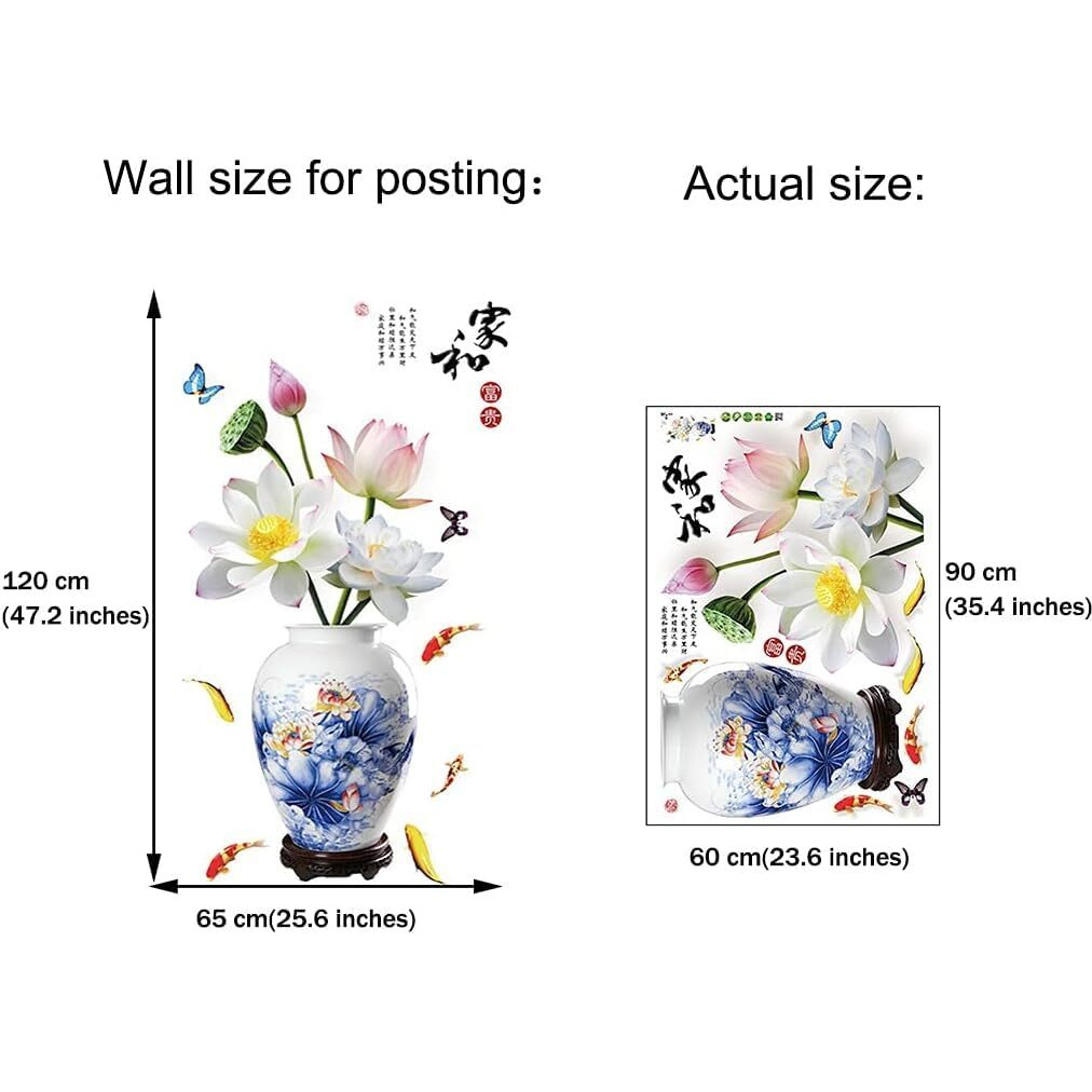 Indian Royals Blue Flower Pot Wall Sticker For Living Room - Floral, Nature, Garden Decor For Home Walls (60 Cm X 90 Cm)